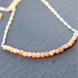Beautiful Sunstone Gemstone Beaded Necklace Gold paperclip Chain WATERPROOF